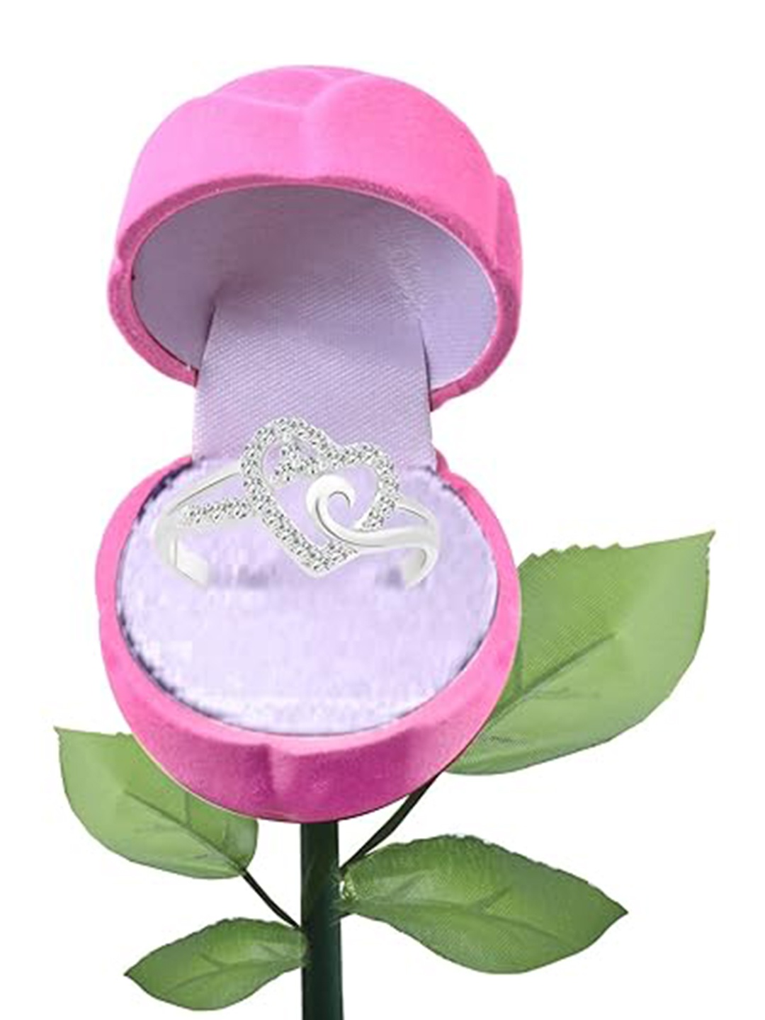 Vighnaharta Rhodium-Plated CZ-Stone Studded Heart Design Finger Ring With Rose Box, Silver
Vighnaharta Rhodium-Plated CZ-Stone Studded Heart Design Finger Ring With Rose Box, Silver