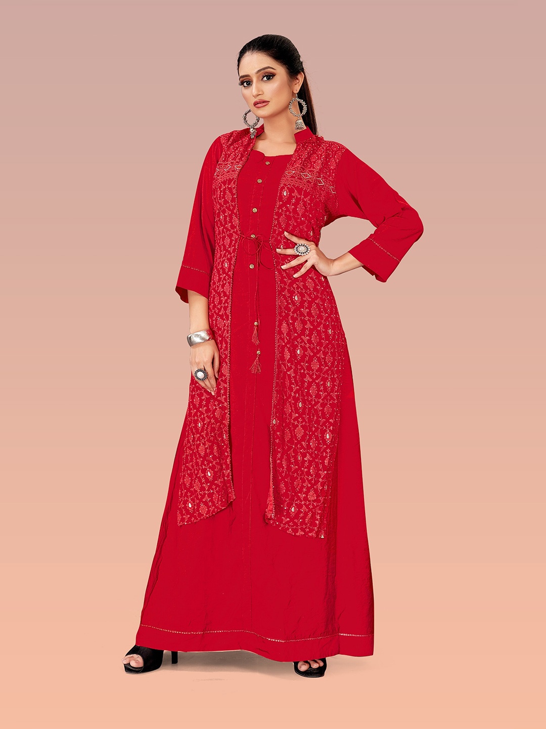 Archittam Ethnic Lucknowi Embroidered Mandarin Collar Silk A-Line Ethnic Dress, Maroon
Archittam Ethnic Lucknowi Embroidered Mandarin Collar Silk A-Line Ethnic Dress, Maroon