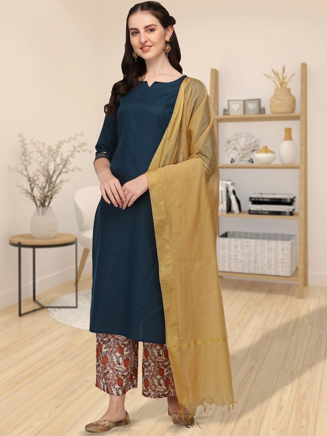 KALINI Floral Regular Gotta Patti Pure Cotton Kurta with Trousers & With Dupatta, Blue
KALINI Floral Regular Gotta Patti Pure Cotton Kurta with Trousers & With Dupatta, Blue