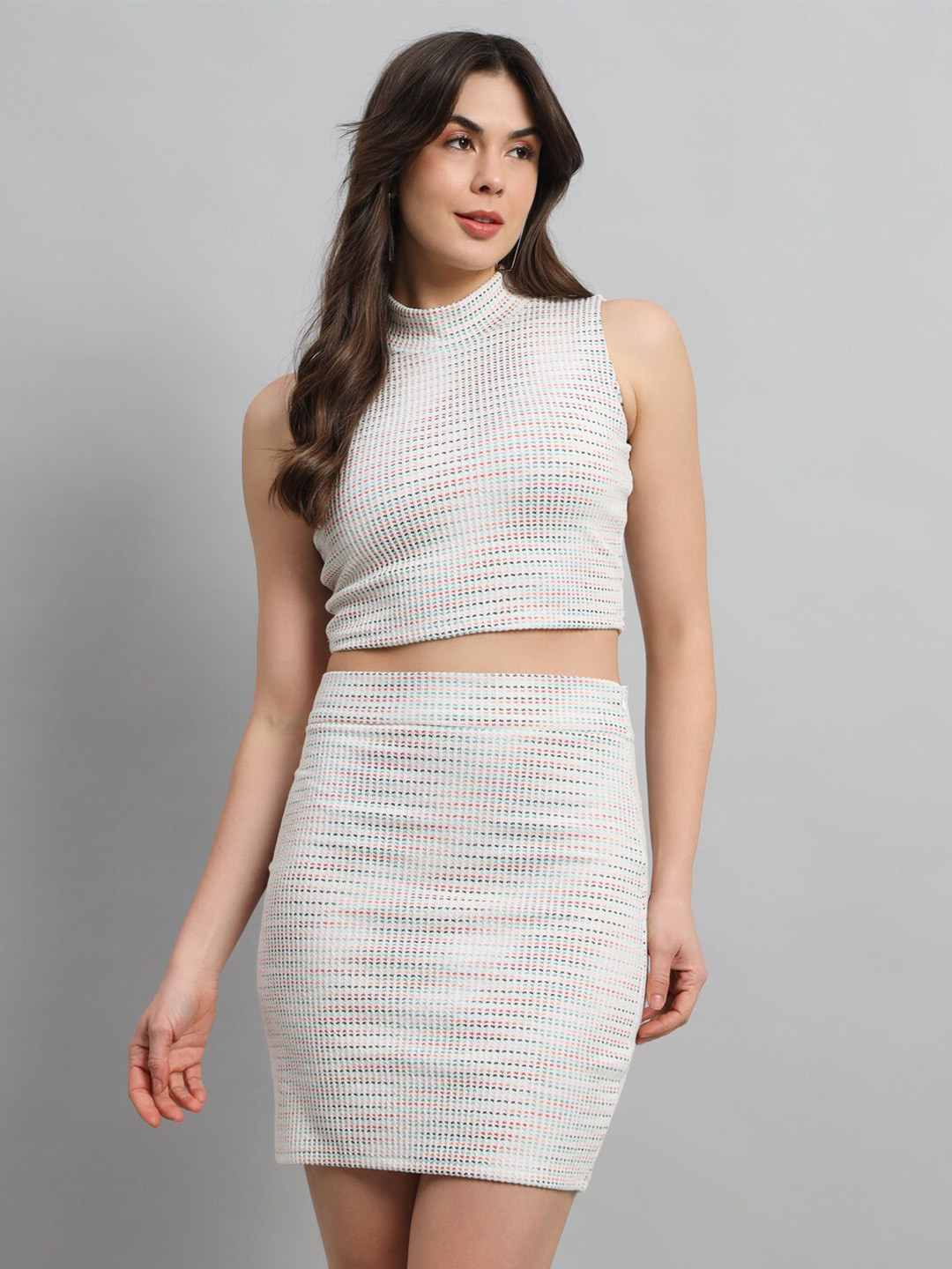 SCORPIUS Self Design High Neck Crop Top, White
SCORPIUS Self Design High Neck Crop Top, White