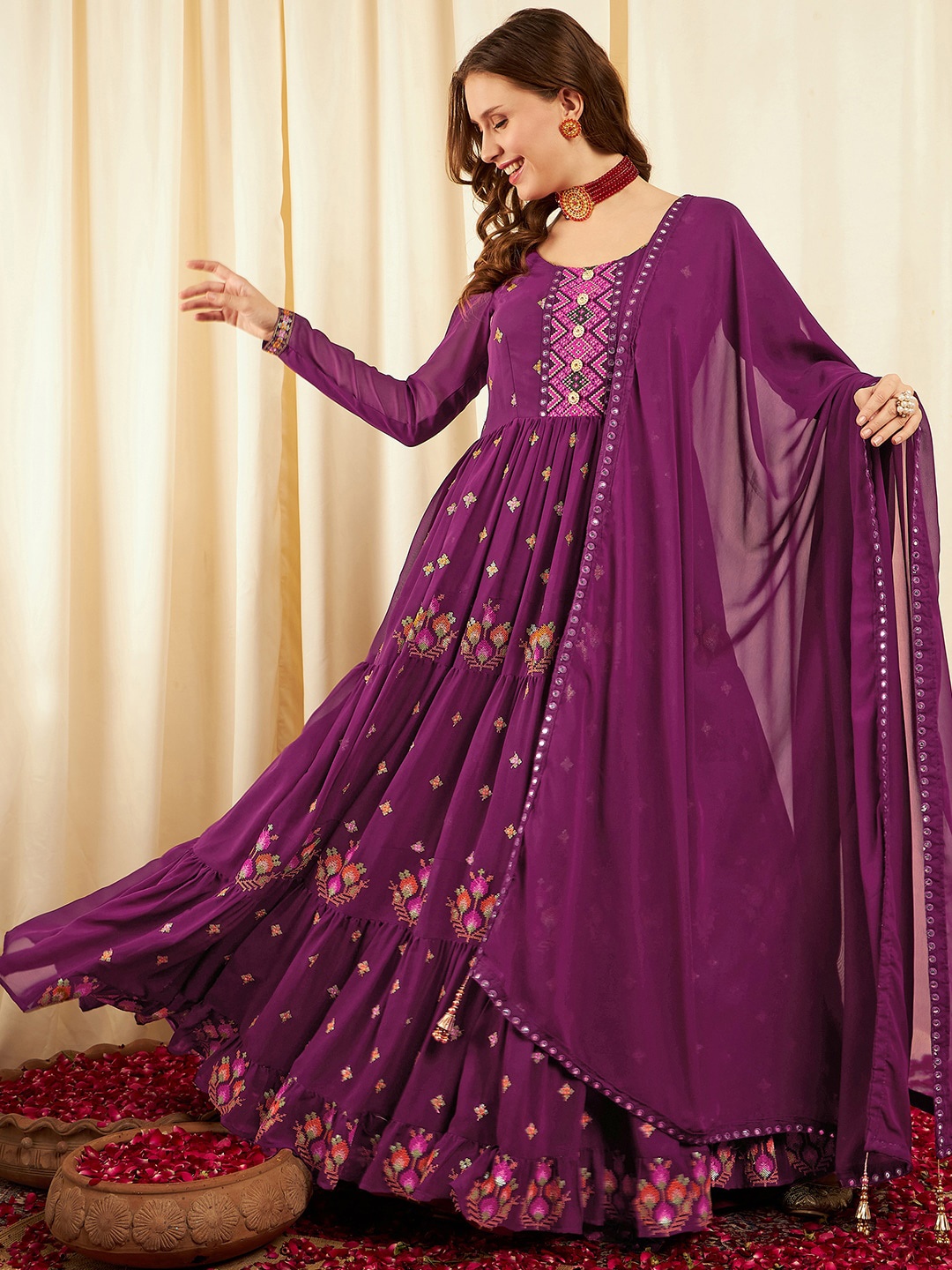 BLACK SCISSOR Ethnic Motifs Embroidered Sequinned Detailed Maxi Ethnic Dress With Dupatta, Burgundy
BLACK SCISSOR Ethnic Motifs Embroidered Sequinned Detailed Maxi Ethnic Dress With Dupatta, Burgundy