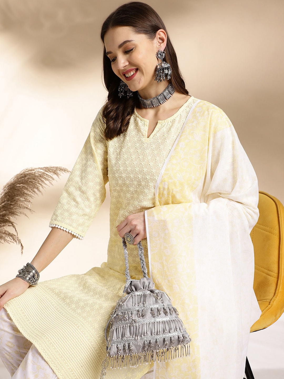 Anouk Yellow Ethnic Embroidered Chikankari Pure Cotton Kurta with Trousers & Dupatta
Anouk Yellow Ethnic Embroidered Chikankari Pure Cotton Kurta with Trousers & Dupatta