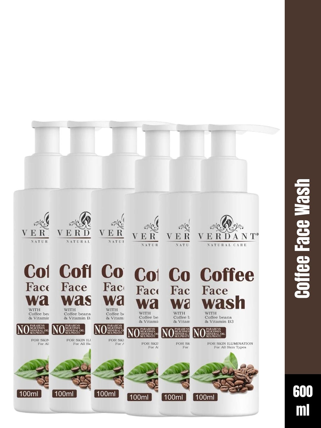 Verdant Natural Care Set of 6 Coffee Face Wash with Vitamin B3 - 100 ml each, White
Verdant Natural Care Set of 6 Coffee Face Wash with Vitamin B3 - 100 ml each, White