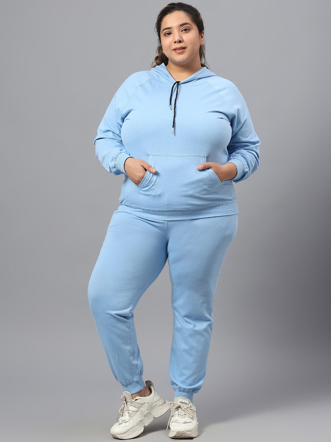 SAAKAA Plus Size Cotton Hooded Sports Tracksuits, Blue