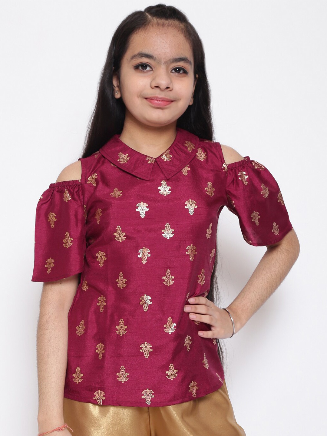 Aks Kids Girls Ethnic Motifs Printed Shirt Collar Cold-Shoulder Regular Top, Burgundy
Aks Kids Girls Ethnic Motifs Printed Shirt Collar Cold-Shoulder Regular Top, Burgundy
