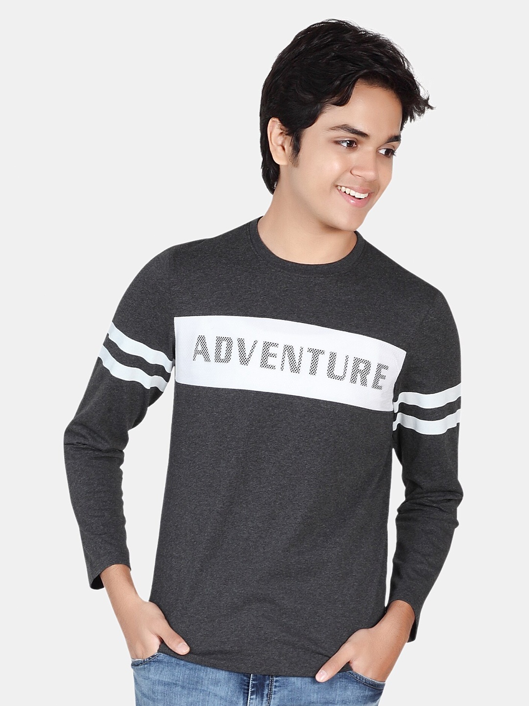 BAESD Boys Typography Printed Cotton T-shirt, Charcoal
