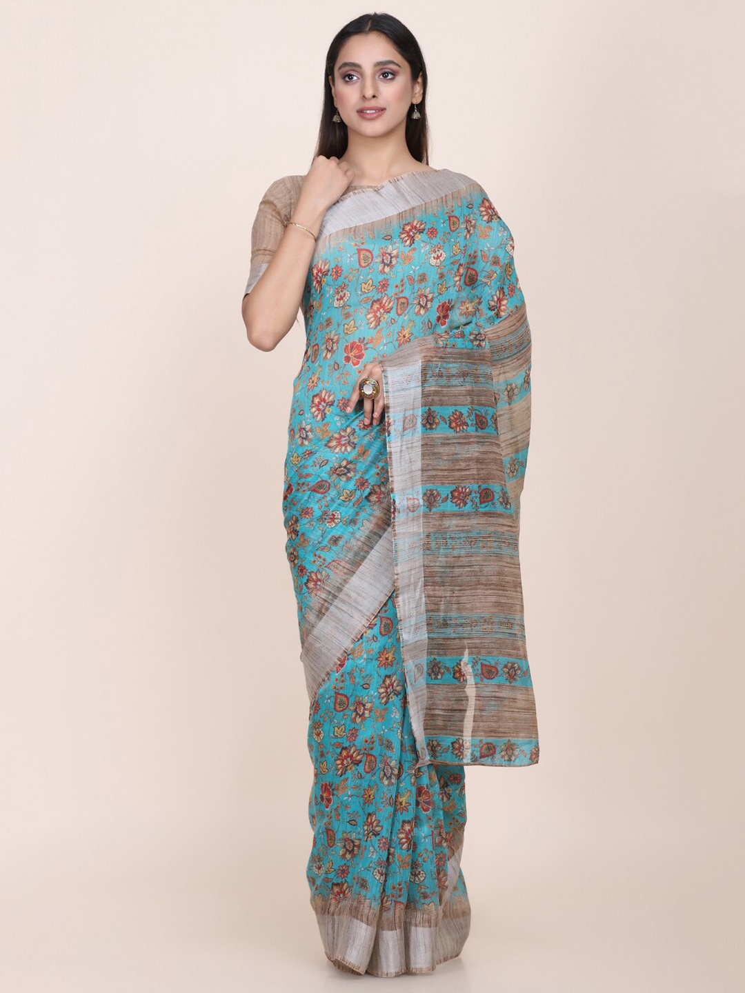 Shaily Green Floral Printed Saree