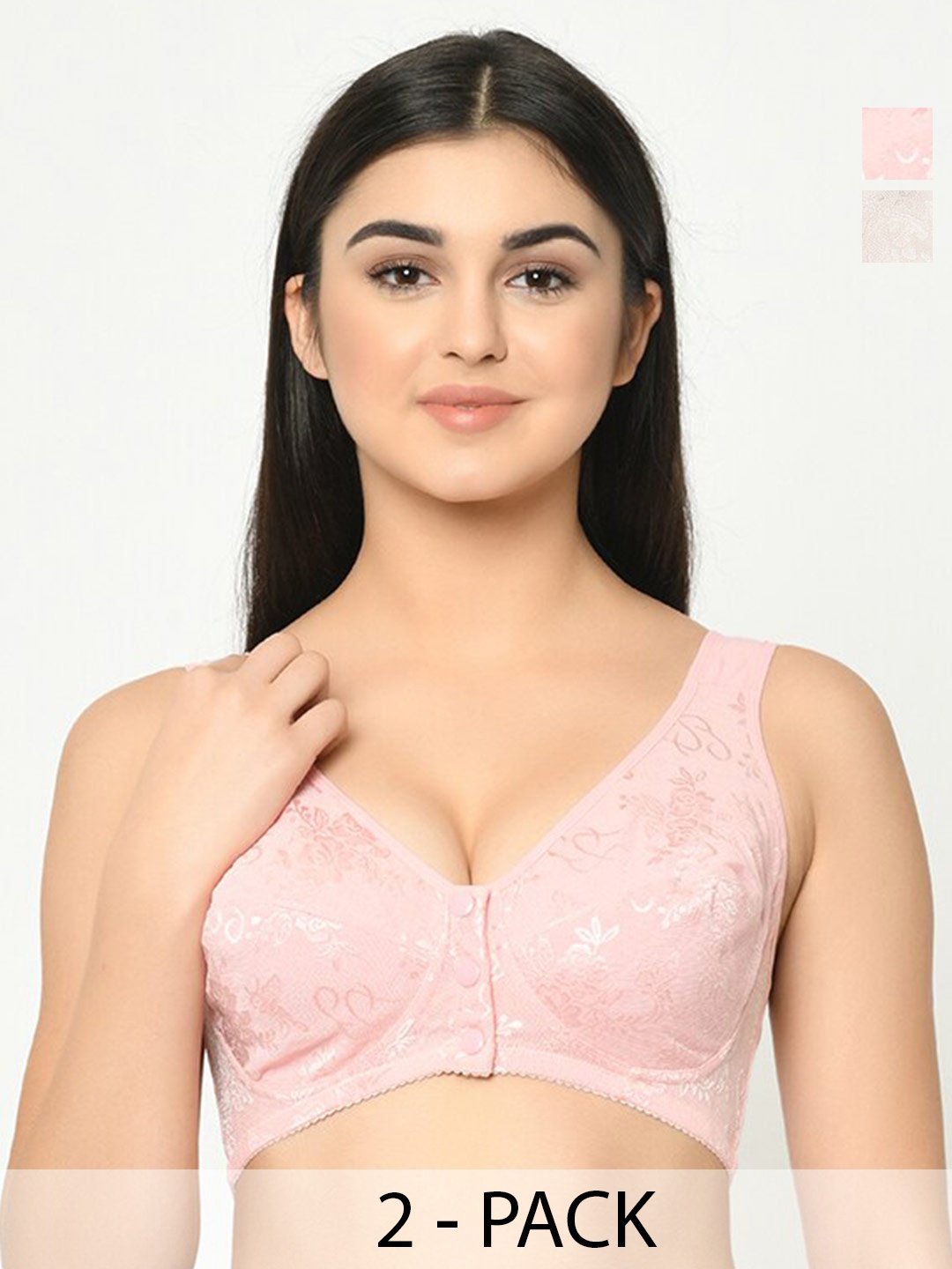 MAMMA PRESTO Pack Of 2 Self Design Front Open Anti Microbial Cotton Maternity Bras, Pink
MAMMA PRESTO Pack Of 2 Self Design Front Open Anti Microbial Cotton Maternity Bras, Pink