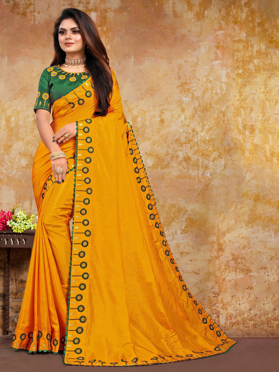 VEDANT VASTRAM Embroidered Designer Saree, Mustard 
VEDANT VASTRAM Embroidered Designer Saree, Mustard