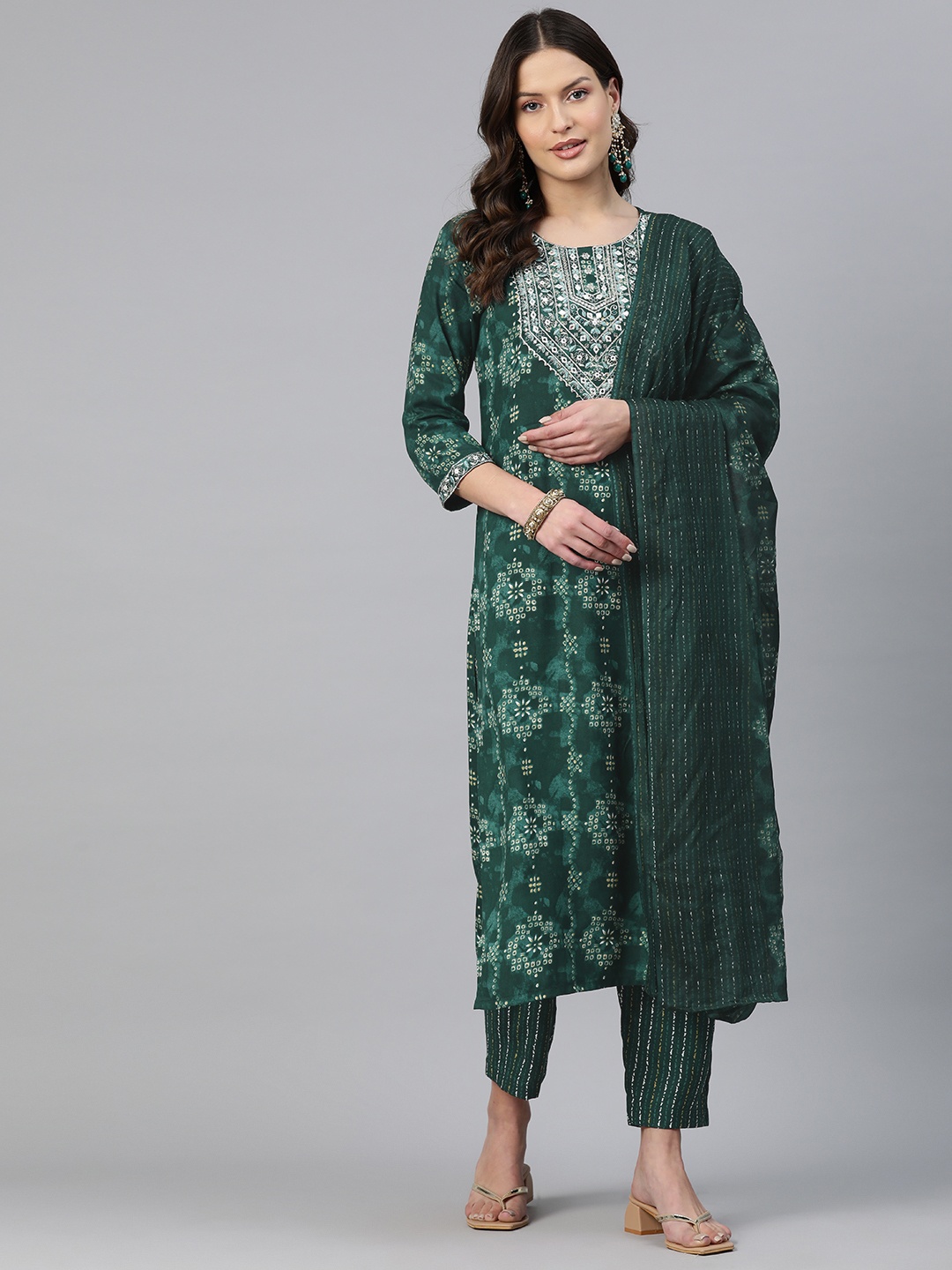 Readiprint Fashions Bandhani Printed Gotta Patti Kurta with Trousers & Dupatta, Green
Readiprint Fashions Bandhani Printed Gotta Patti Kurta with Trousers & Dupatta, Green