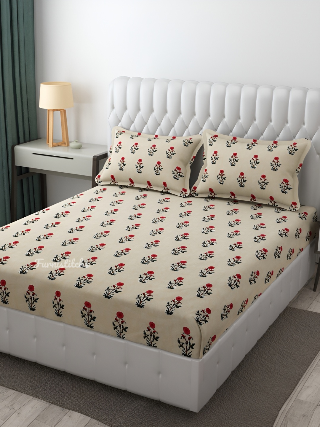 Furnistitchs Cream Coloured & Red Floral 300 TC King Fitted Bedsheet with 2 Pillow Covers
Furnistitchs Cream Coloured & Red Floral 300 TC King Fitted Bedsheet with 2 Pillow Covers