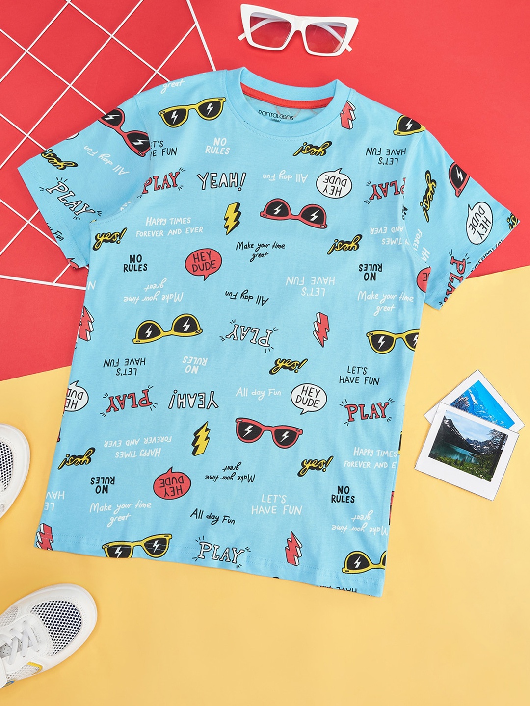 Pantaloons Junior Boys Conversational Printed Round Neck Cotton T-shirt, Turquoise blue
Pantaloons Junior Boys Conversational Printed Round Neck Cotton T-shirt, Turquoise blue