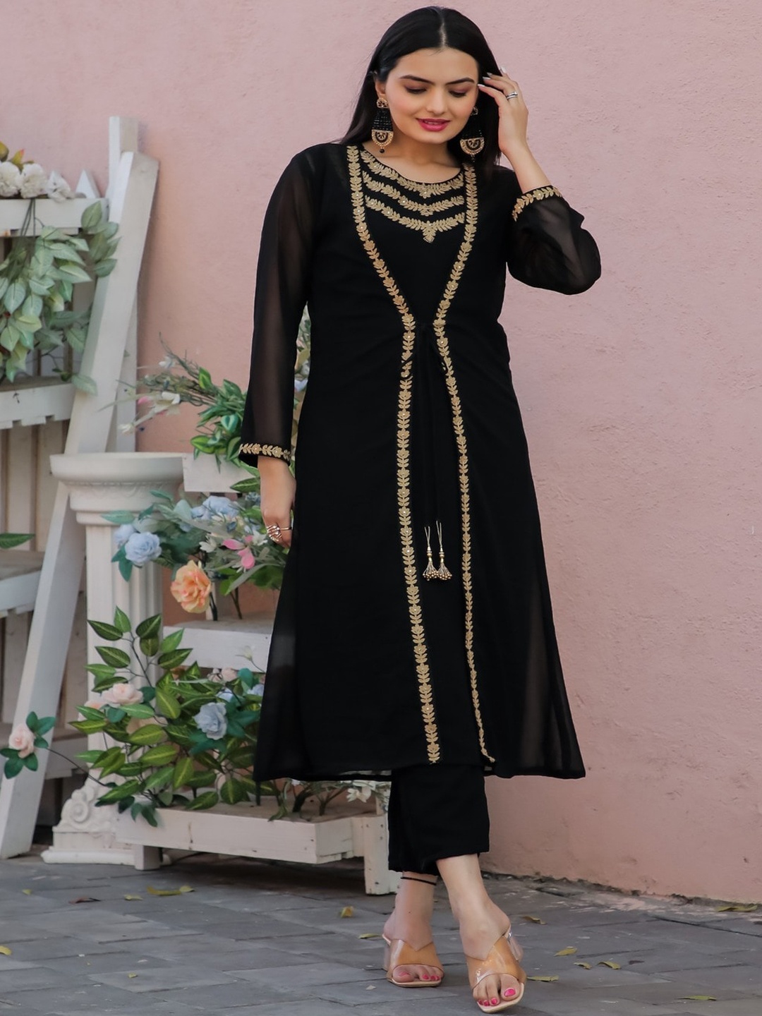 Modestouze Attires Floral Embroidered Georgette Kurta and Trousers With Jacket, Black
Modestouze Attires Floral Embroidered Georgette Kurta and Trousers With Jacket, Black