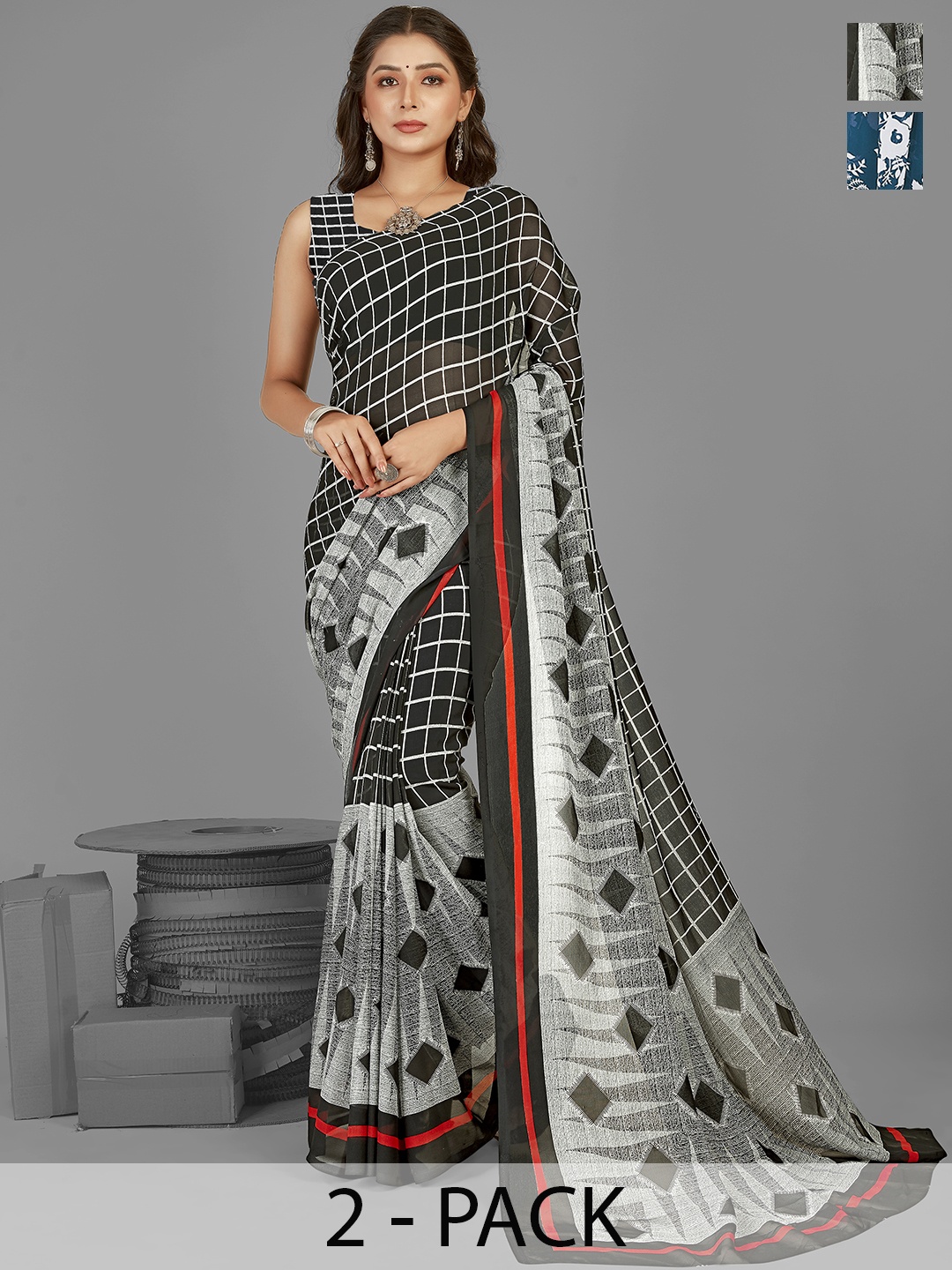 ANAND SAREES Floral Poly Georgette Saree, Blue