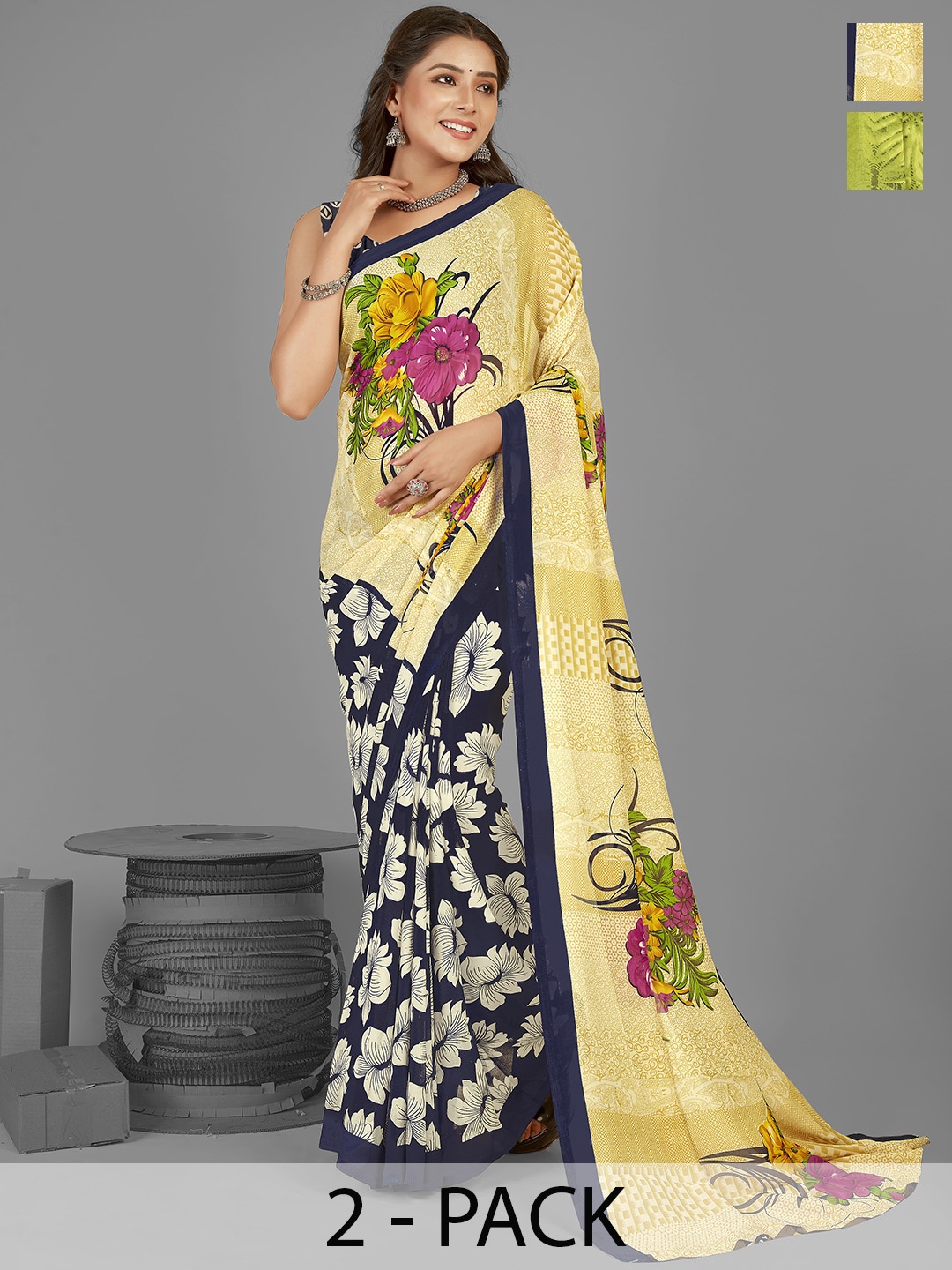 ANAND SAREES Floral Poly Georgette Saree, Black
