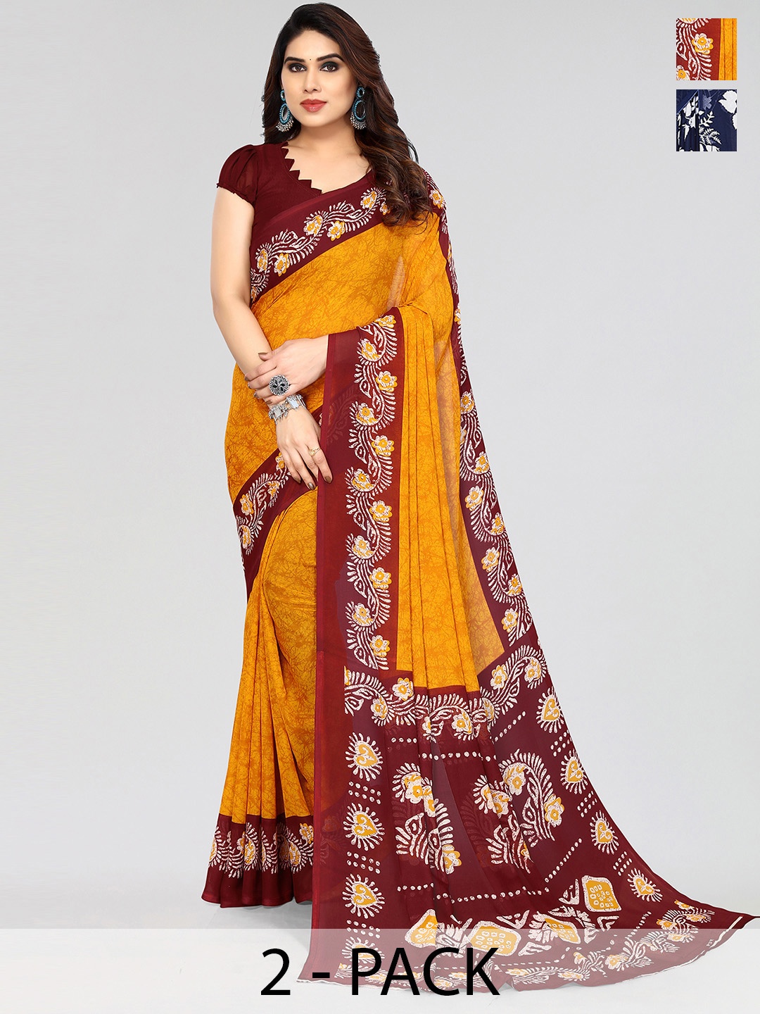 ANAND SAREES Floral Poly Georgette Saree, Navy blue