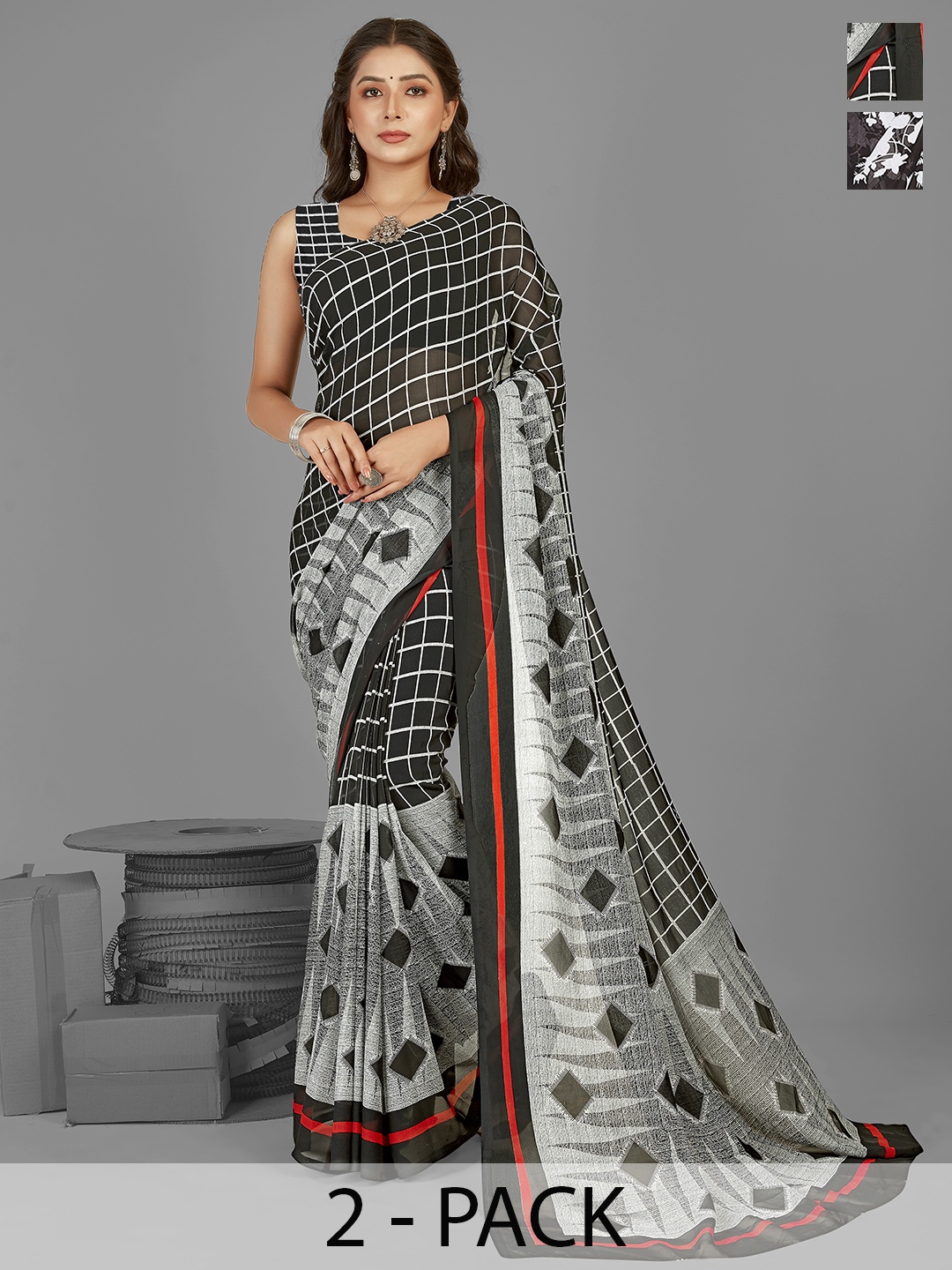 ANAND SAREES Floral Poly Georgette Saree, Black