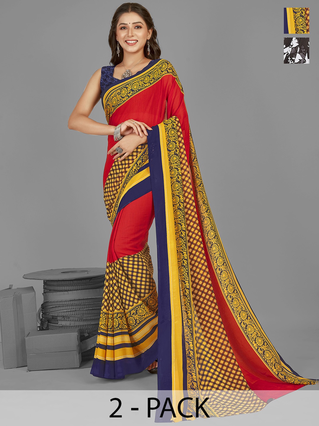 ANAND SAREES Floral Poly Georgette Saree, Brown