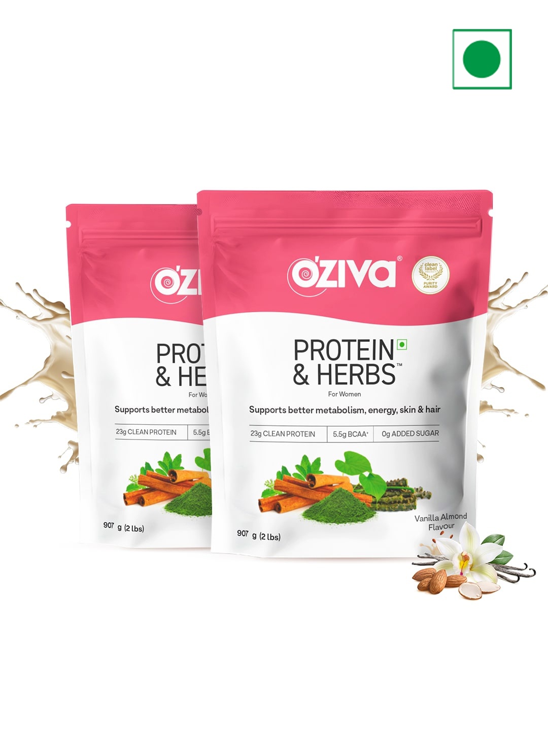 OZiva Women Set Of 2 Protein & Herbs for Weight Management Vanilla almond (907 g Each), Green
OZiva Women Set Of 2 Protein & Herbs for Weight Management Vanilla almond (907 g Each), Green