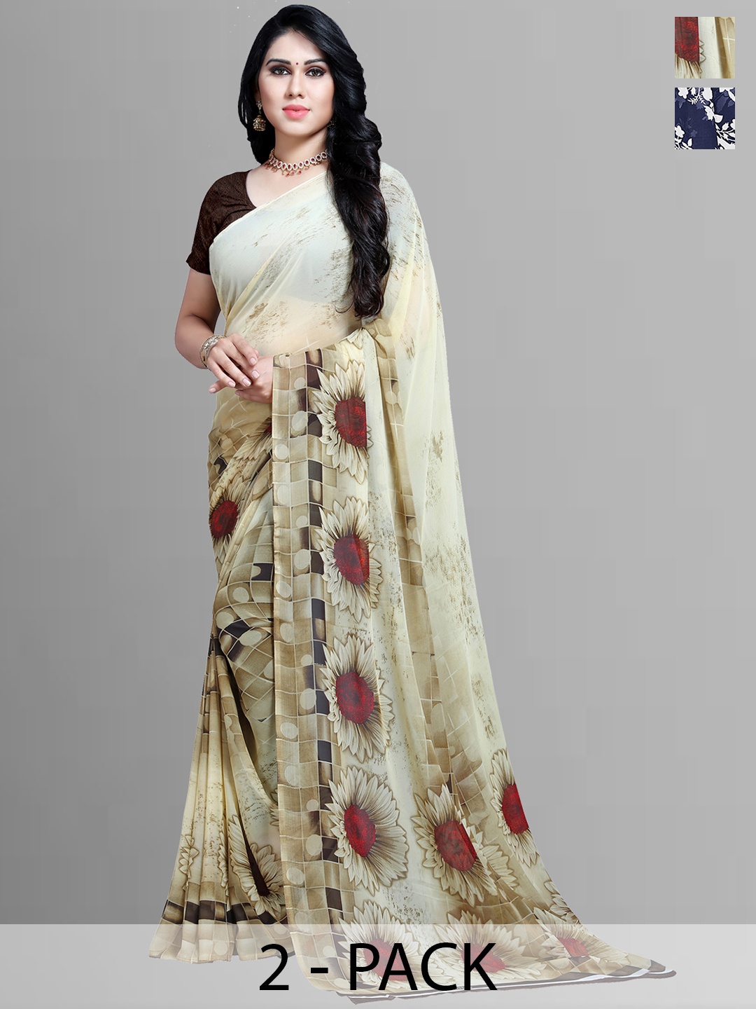ANAND SAREES Floral Poly Georgette Saree, Blue