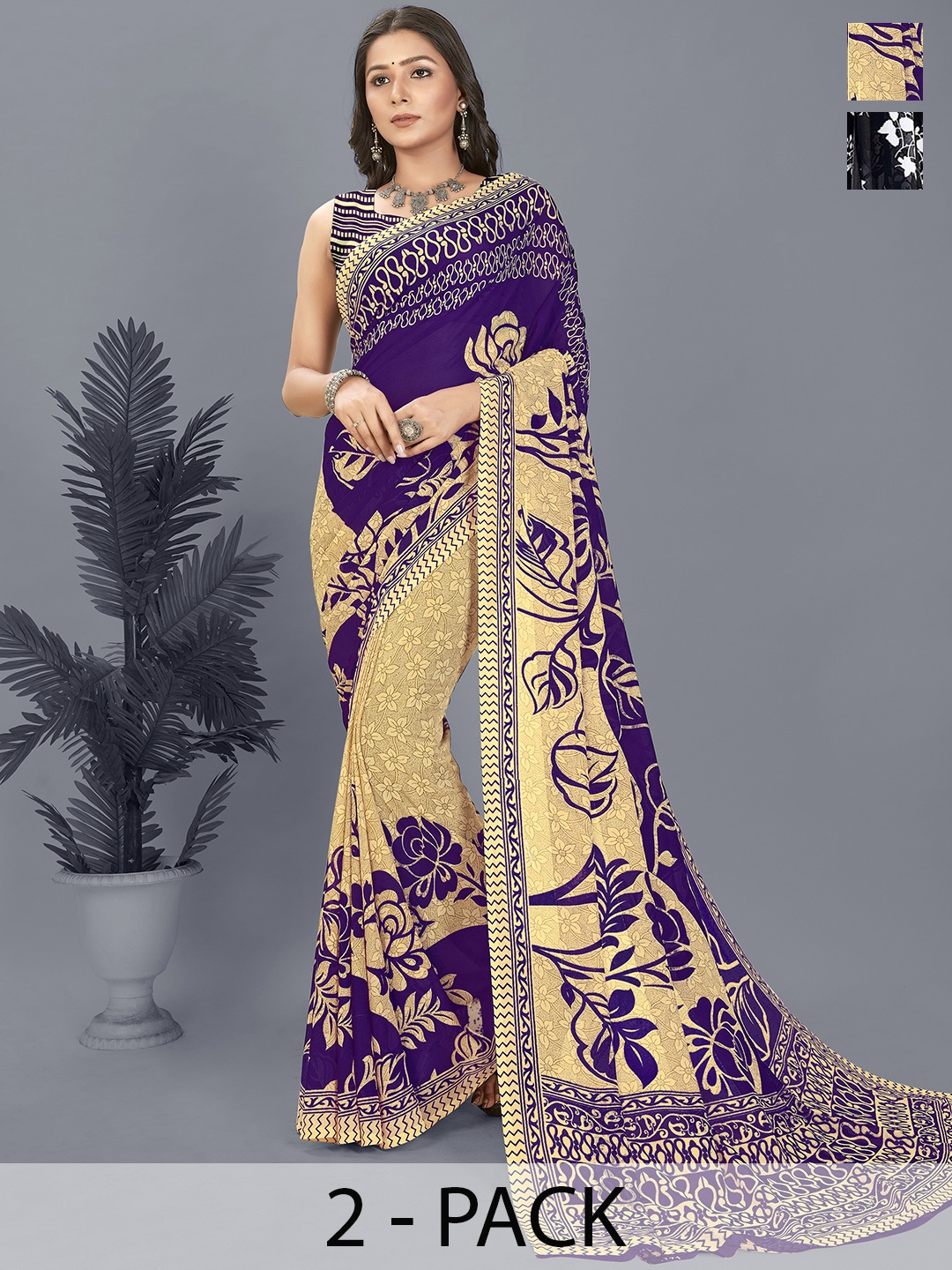 ANAND SAREES Floral Poly Georgette Saree, Blue