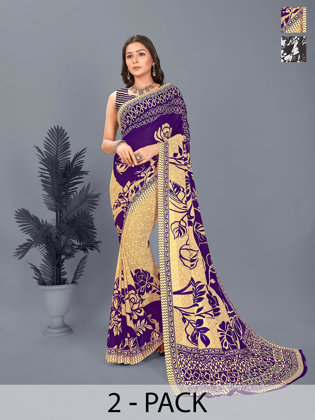 ANAND SAREES Floral Poly Georgette Saree, Black