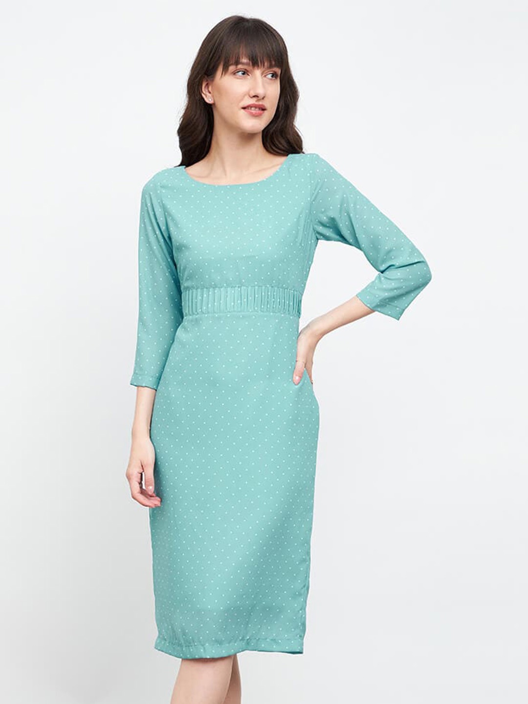 SALT ATTIRE Poruka Round Neck Three Quarter Sleeves Pleated Knee Length A-Line Dress, Green
SALT ATTIRE Poruka Round Neck Three Quarter Sleeves Pleated Knee Length A-Line Dress, Green
