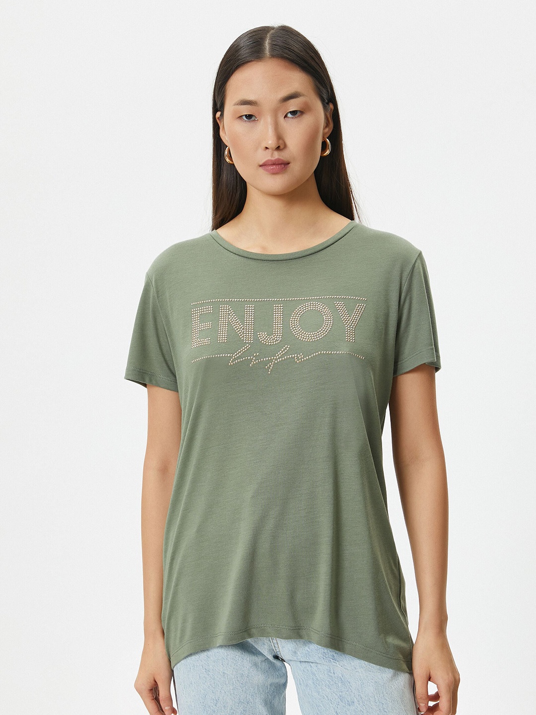 Koton Typography Printed Round Neck Drop-Shoulder Sleeves Embellished T-shirt, Green
Koton Typography Printed Round Neck Drop-Shoulder Sleeves Embellished T-shirt, Green