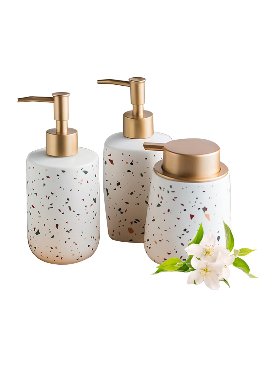 Ekhasa White & Gold Toned 3 Pieces Abstract Printed Ceramic Soap Dispensers 300 ml Each
Ekhasa White & Gold Toned 3 Pieces Abstract Printed Ceramic Soap Dispensers 300 ml Each