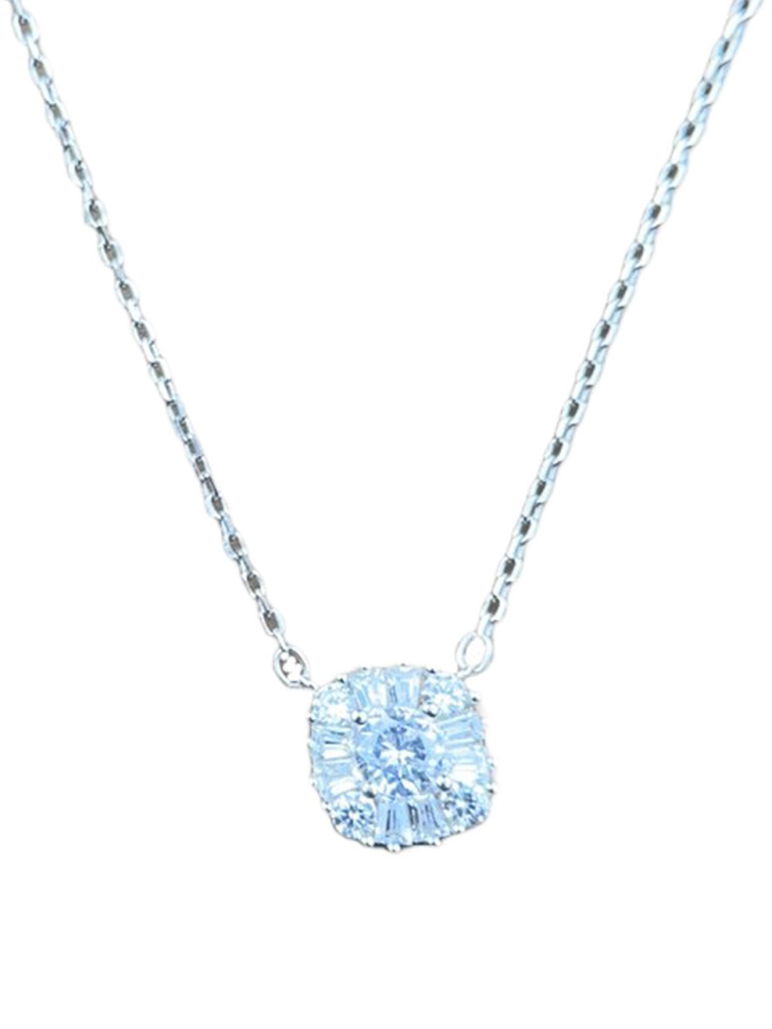 925 SILLER Rhodium-Plated Cubic Zirconia-Studded Geometric Pendants with Chains, Silver
925 SILLER Rhodium-Plated Cubic Zirconia-Studded Geometric Pendants with Chains, Silver