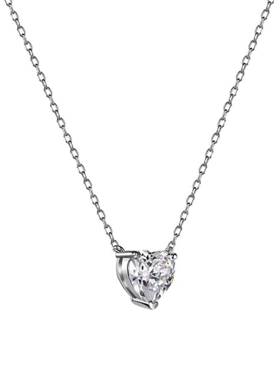 925 SILLER Rhodium-Plated Cubic Zirconia-Studded Heart Shaped Pendants with Chains, Silver
925 SILLER Rhodium-Plated Cubic Zirconia-Studded Heart Shaped Pendants with Chains, Silver