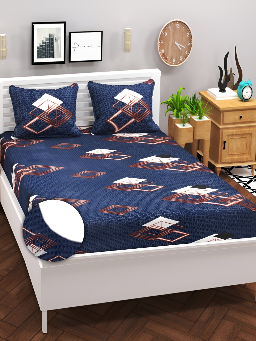 bsb home Prime Navy Blue Printed Cotton 180 TC Fitted King Bedsheet With 2 Pillow Covers
bsb home Prime Navy Blue Printed Cotton 180 TC Fitted King Bedsheet With 2 Pillow Covers