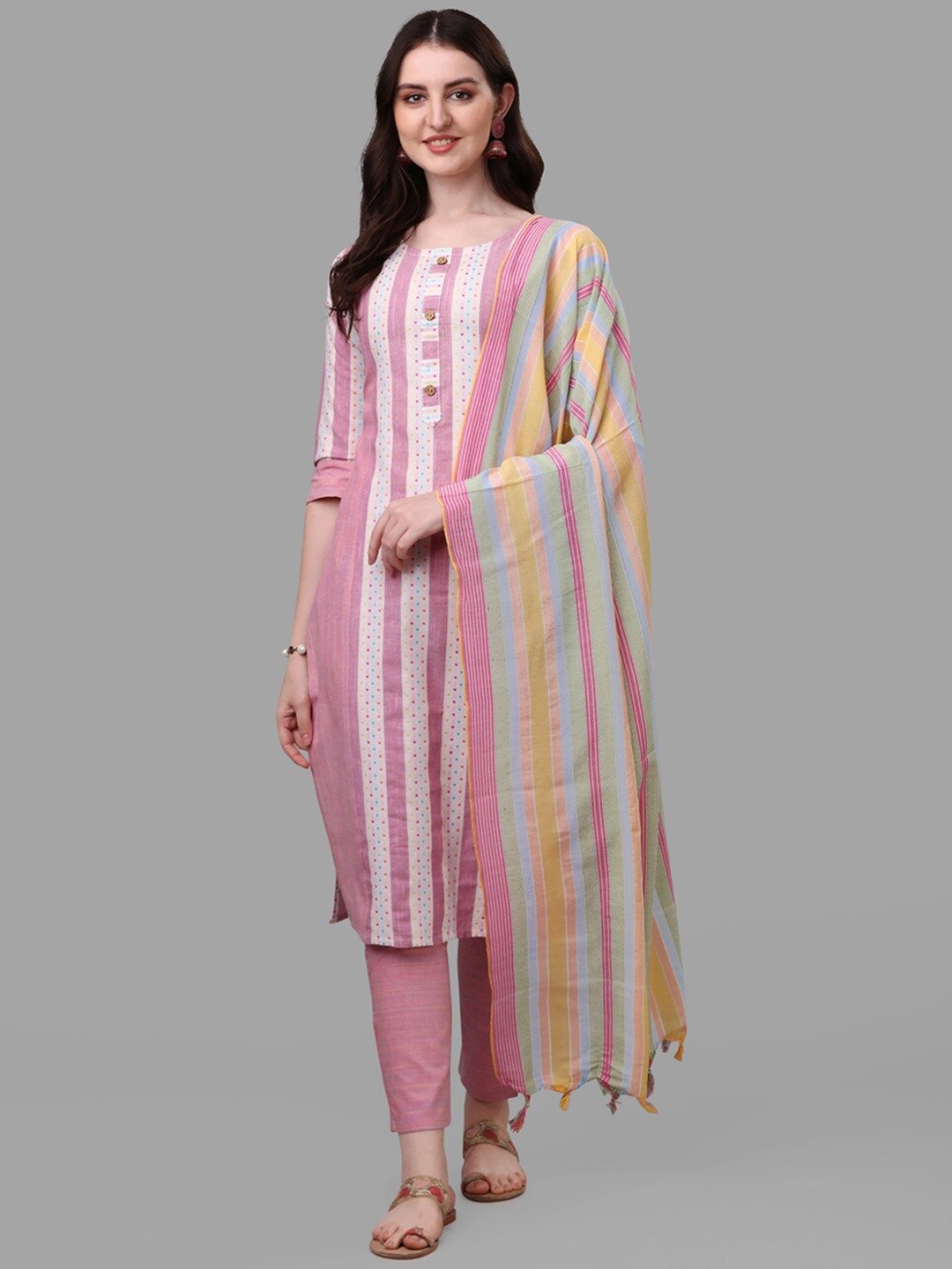 CaniBani Striped Regular Pure Cotton Straight Kurta with Trousers & Dupatta, Pink
CaniBani Striped Regular Pure Cotton Straight Kurta with Trousers & Dupatta, Pink