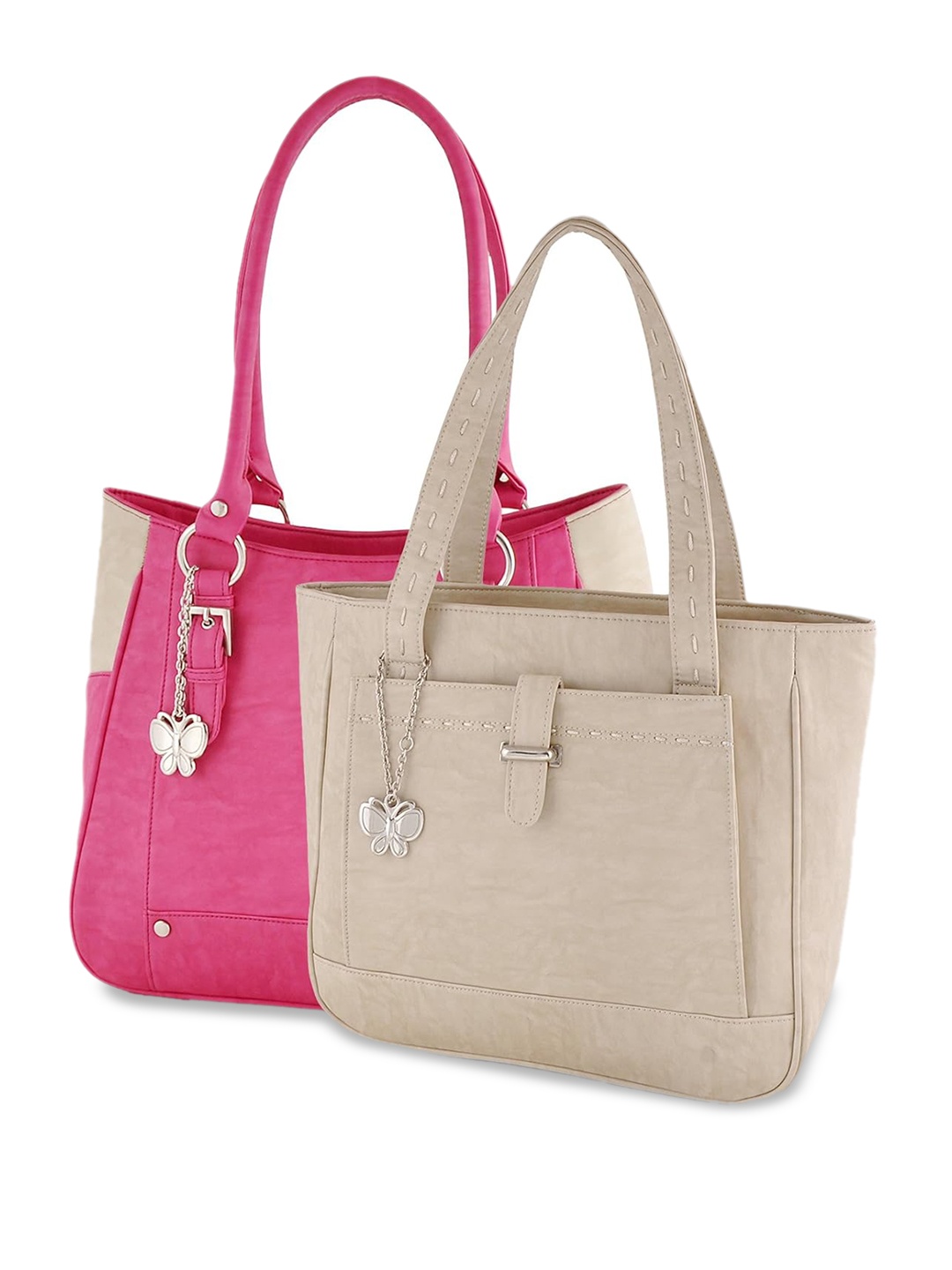 Butterflies Set of 2 Structured Handheld Bag, Cream