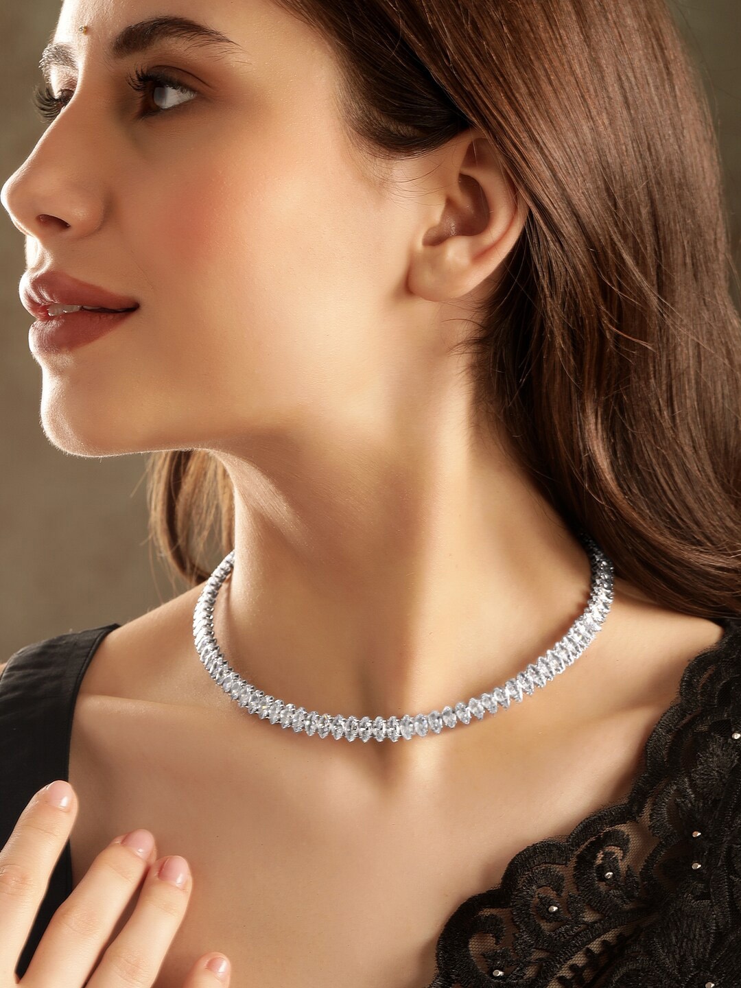 Rubans Rhodium Plated Crystal AD & Zirconia Studded Adjustable Choker Necklace, Silver
Rubans Rhodium Plated Crystal AD & Zirconia Studded Adjustable Choker Necklace, Silver