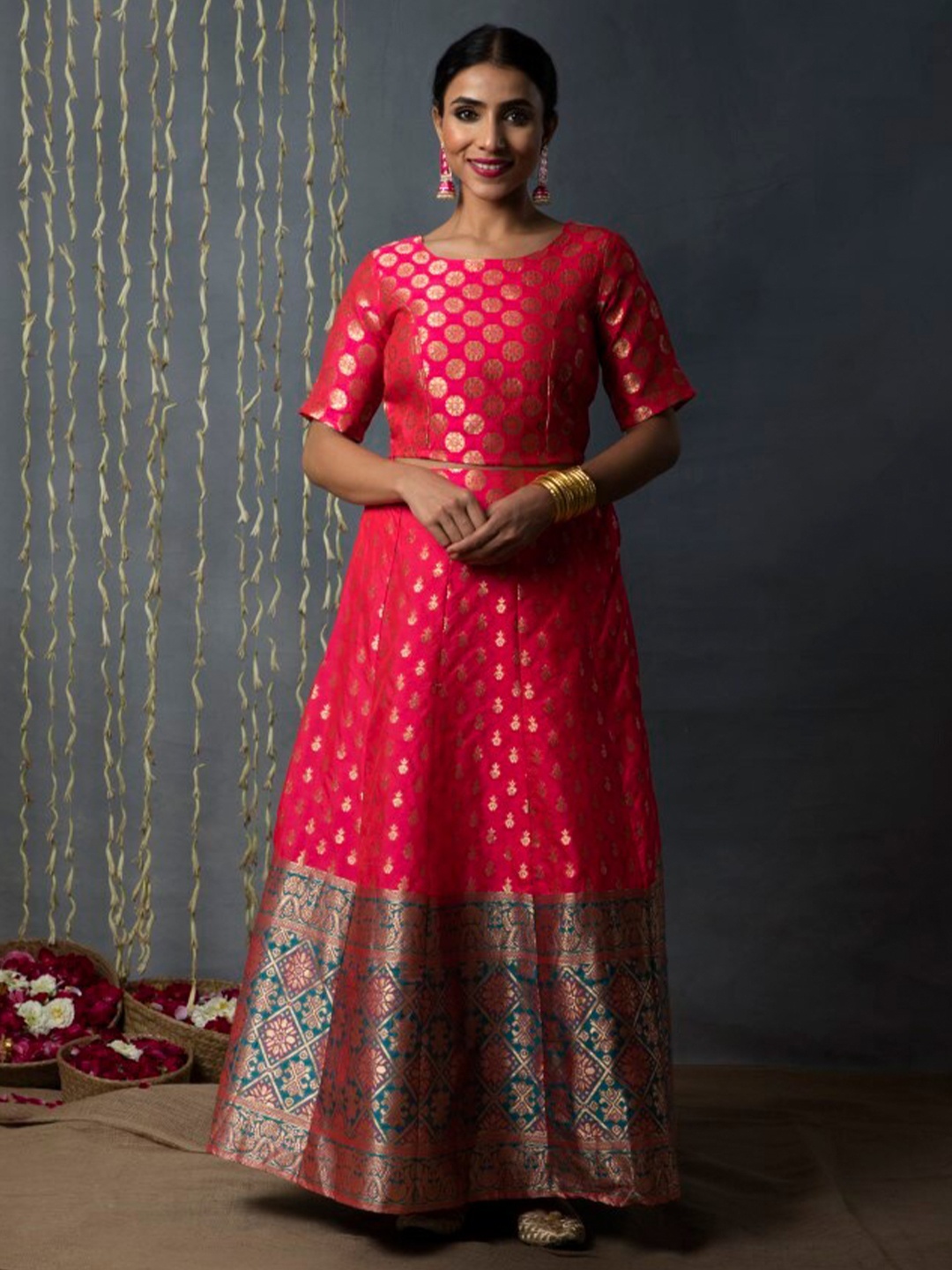 Juniper Woven Design Ready To Wear Lehenga Choli, Fuchsia