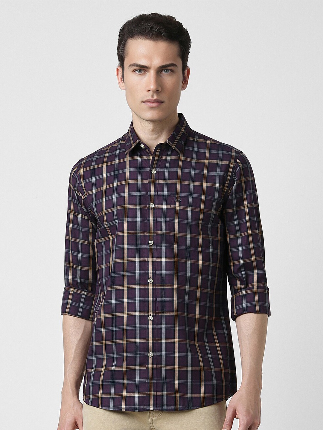 Peter England Casuals Slim Fit Windowpane Checked Spread Collar Pure Cotton Casual Shirt, Purple
Peter England Casuals Slim Fit Windowpane Checked Spread Collar Pure Cotton Casual Shirt, Purple