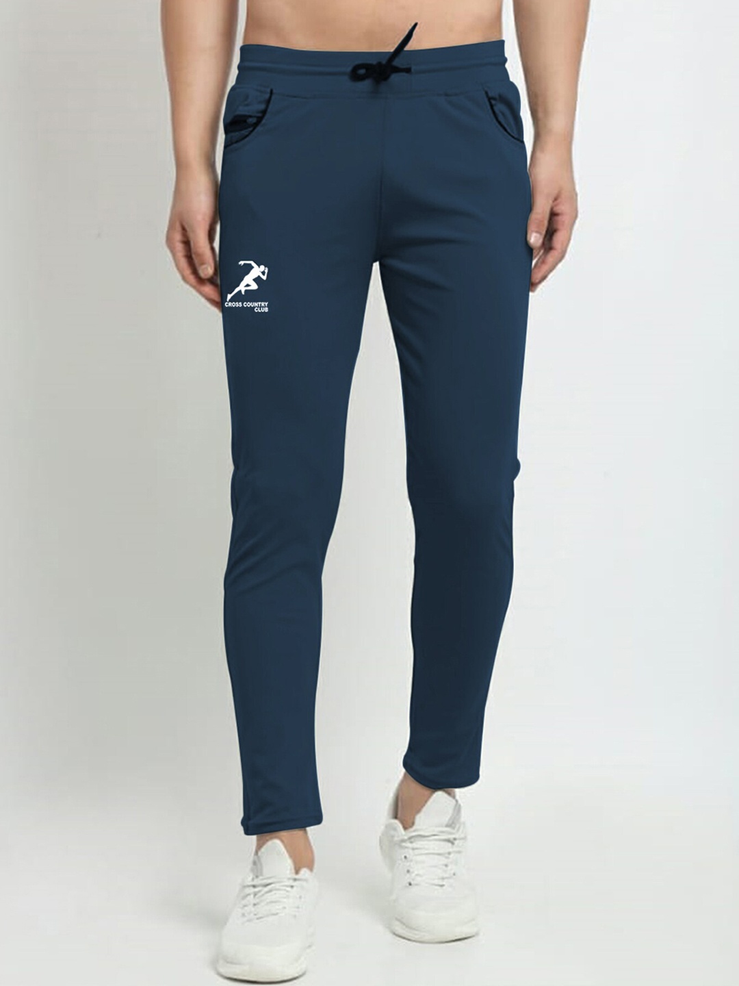 Jinfo Men Mid-Rise Track Pants, Navy blue