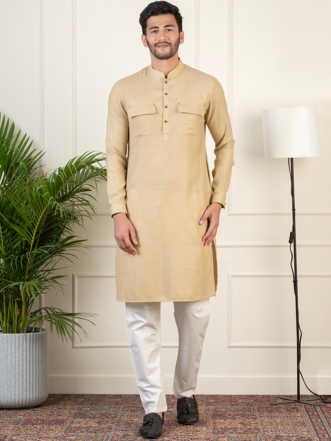 TheEthnic.Co Mandarin Collar Regular Pure Cotton Straight Kurta with Trousers, Beige
TheEthnic.Co Mandarin Collar Regular Pure Cotton Straight Kurta with Trousers, Beige