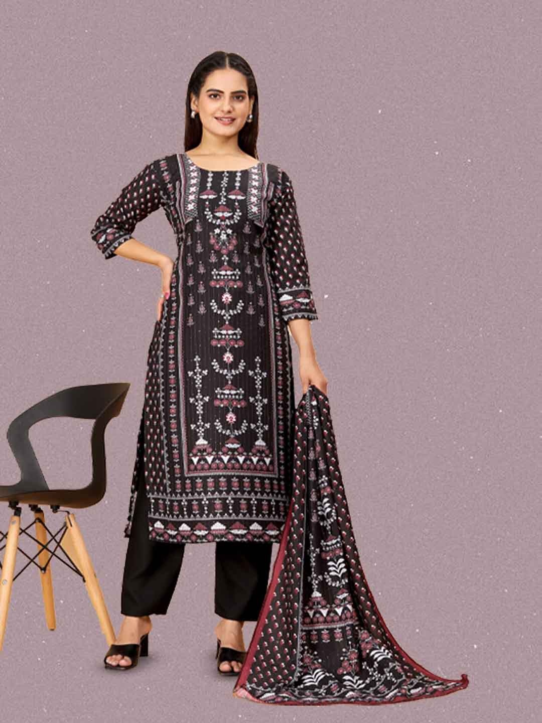 N N ENTERPRISE Printed Thread Sequence Design Kurta With Trousers & With Dupatta, Black
N N ENTERPRISE Printed Thread Sequence Design Kurta With Trousers & With Dupatta, Black