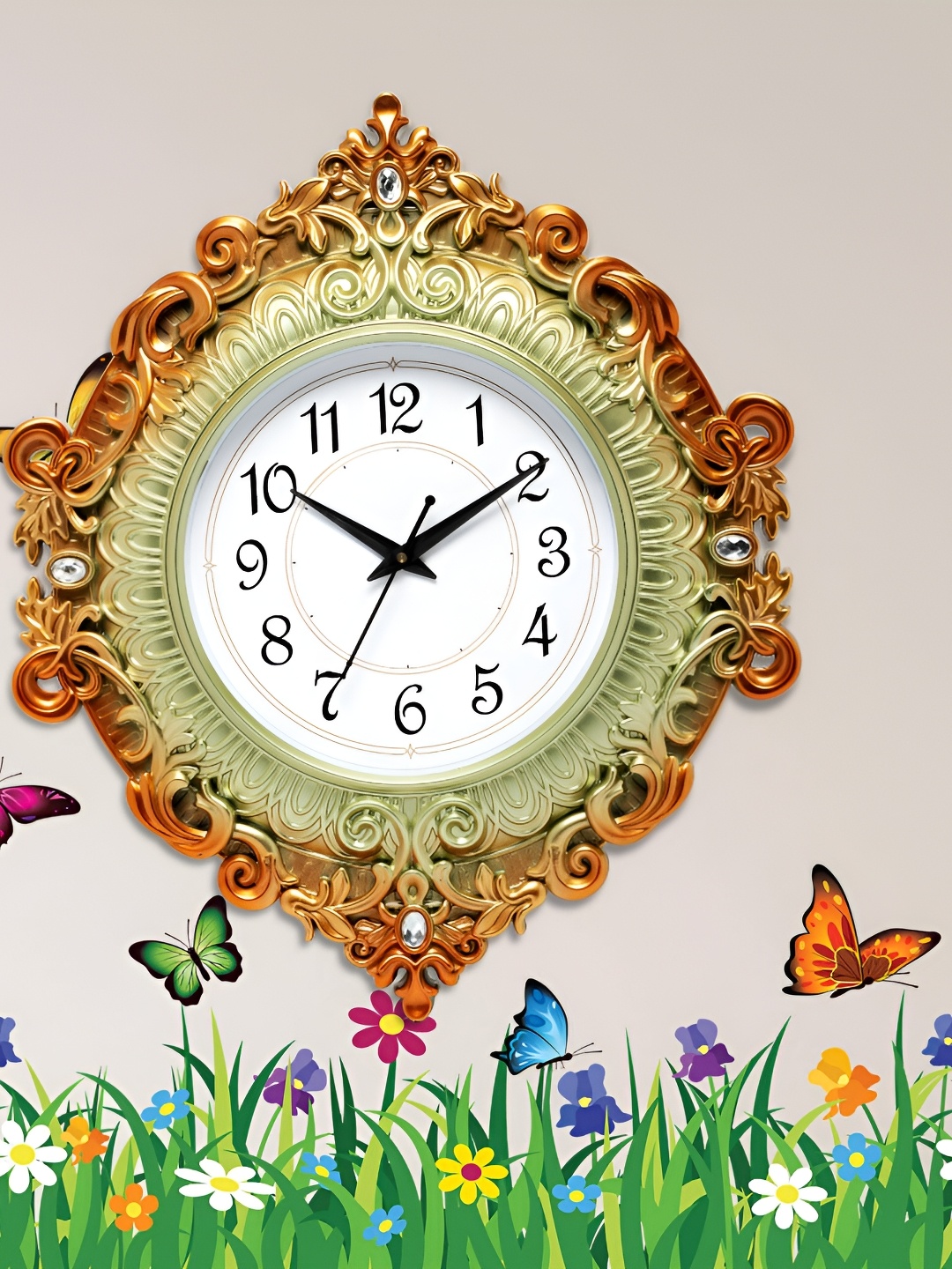 Attractionz Orange & White Textured Round Shaped Contemporary Wall Clock