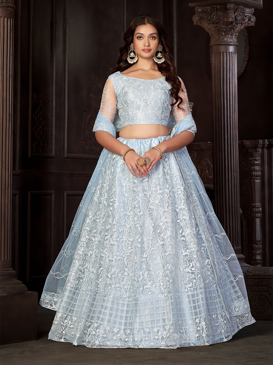 KALINI Embroidered Thread Work Semi-Stitched Lehenga & Unstitched Blouse With Dupatta, Blue
KALINI Embroidered Thread Work Semi-Stitched Lehenga & Unstitched Blouse With Dupatta, Blue