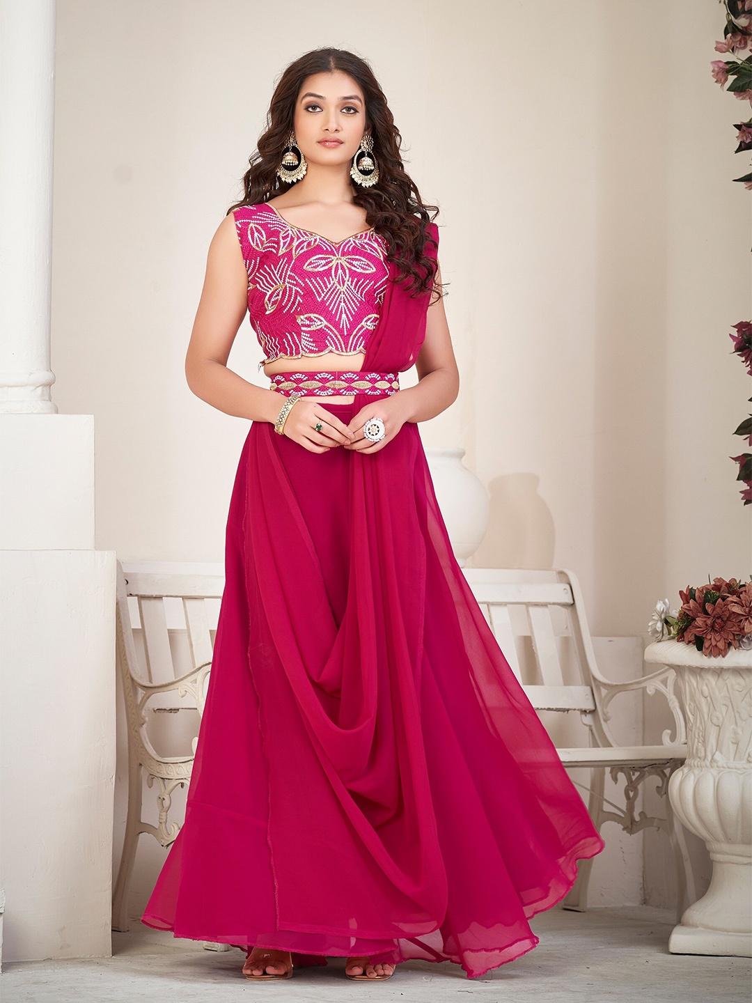 KALINI Embroidered Thread Work Semi-Stitched Lehenga & Unstitched Blouse With Dupatta, Pink
KALINI Embroidered Thread Work Semi-Stitched Lehenga & Unstitched Blouse With Dupatta, Pink