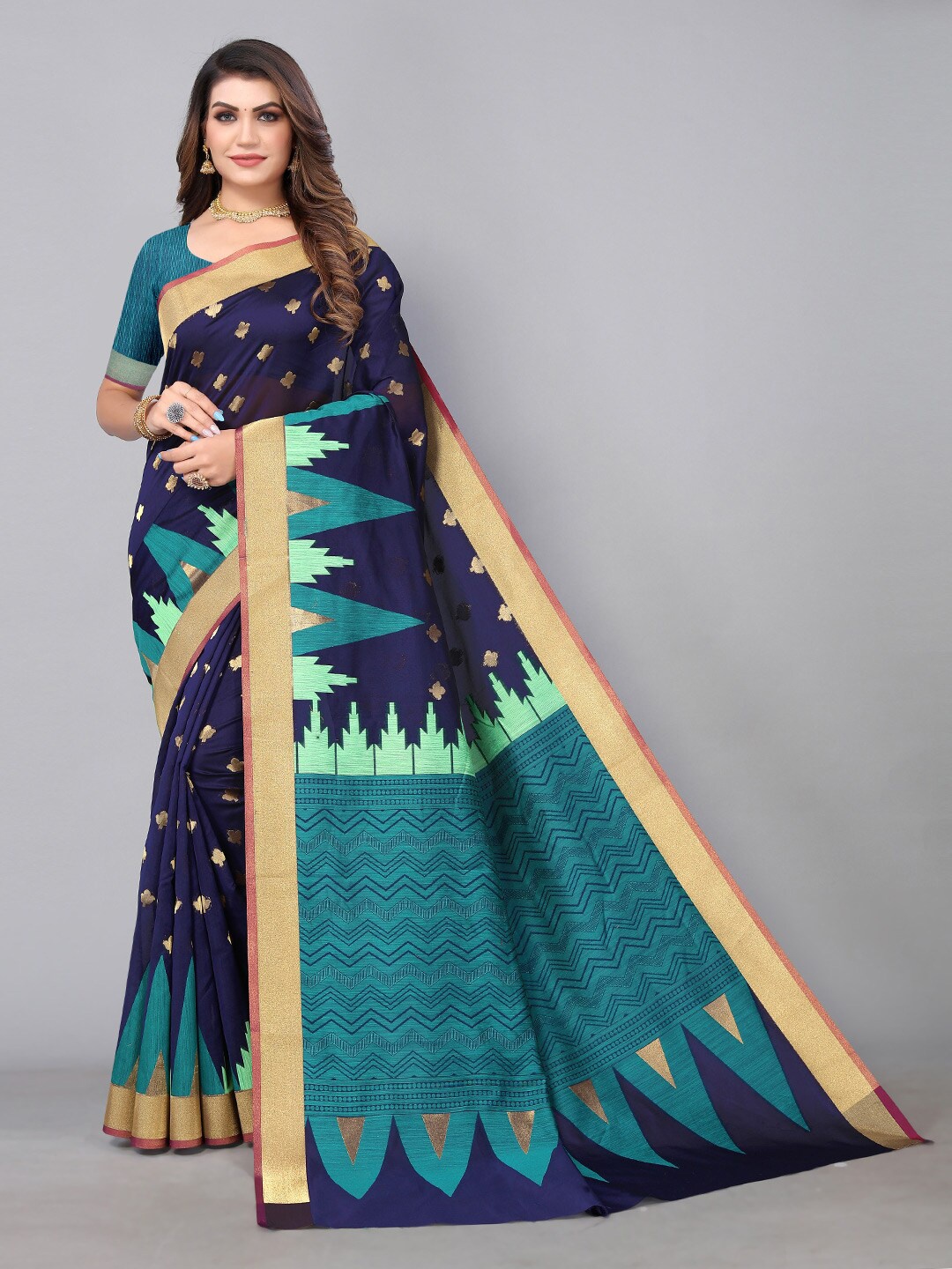 KALINI Ethnic Motifs Printed Saree, Navy blue