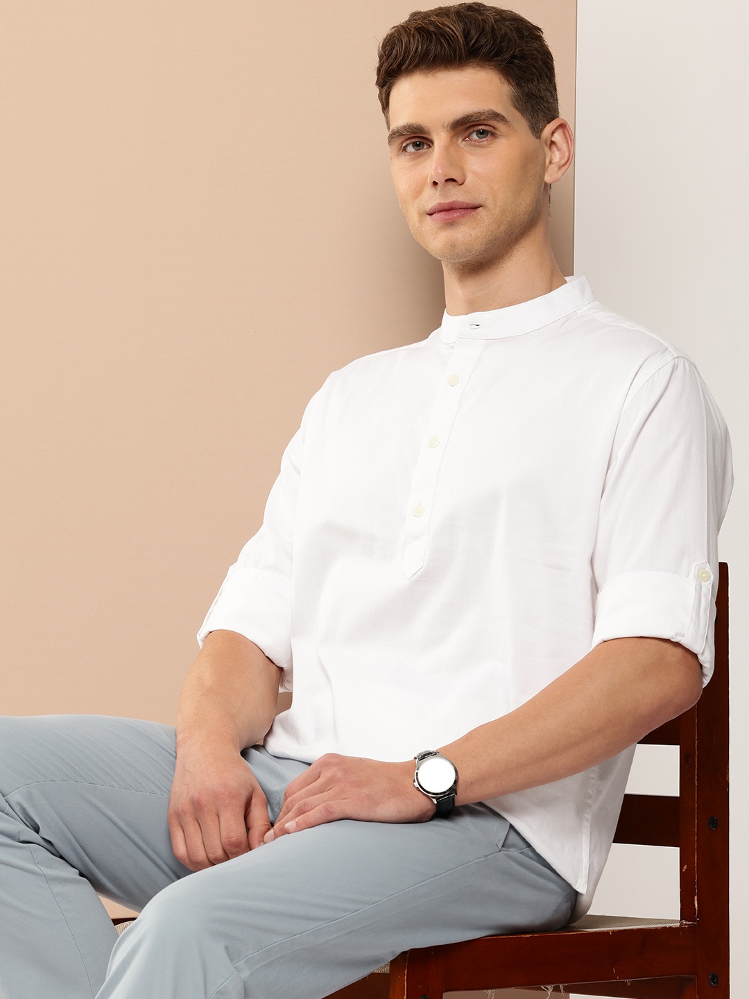 INVICTUS Men Slim Fit Mandarin Collar Roll-Up Sleeves Pure Cotton Casual Shirt, White
INVICTUS Men Slim Fit Mandarin Collar Roll-Up Sleeves Pure Cotton Casual Shirt, White