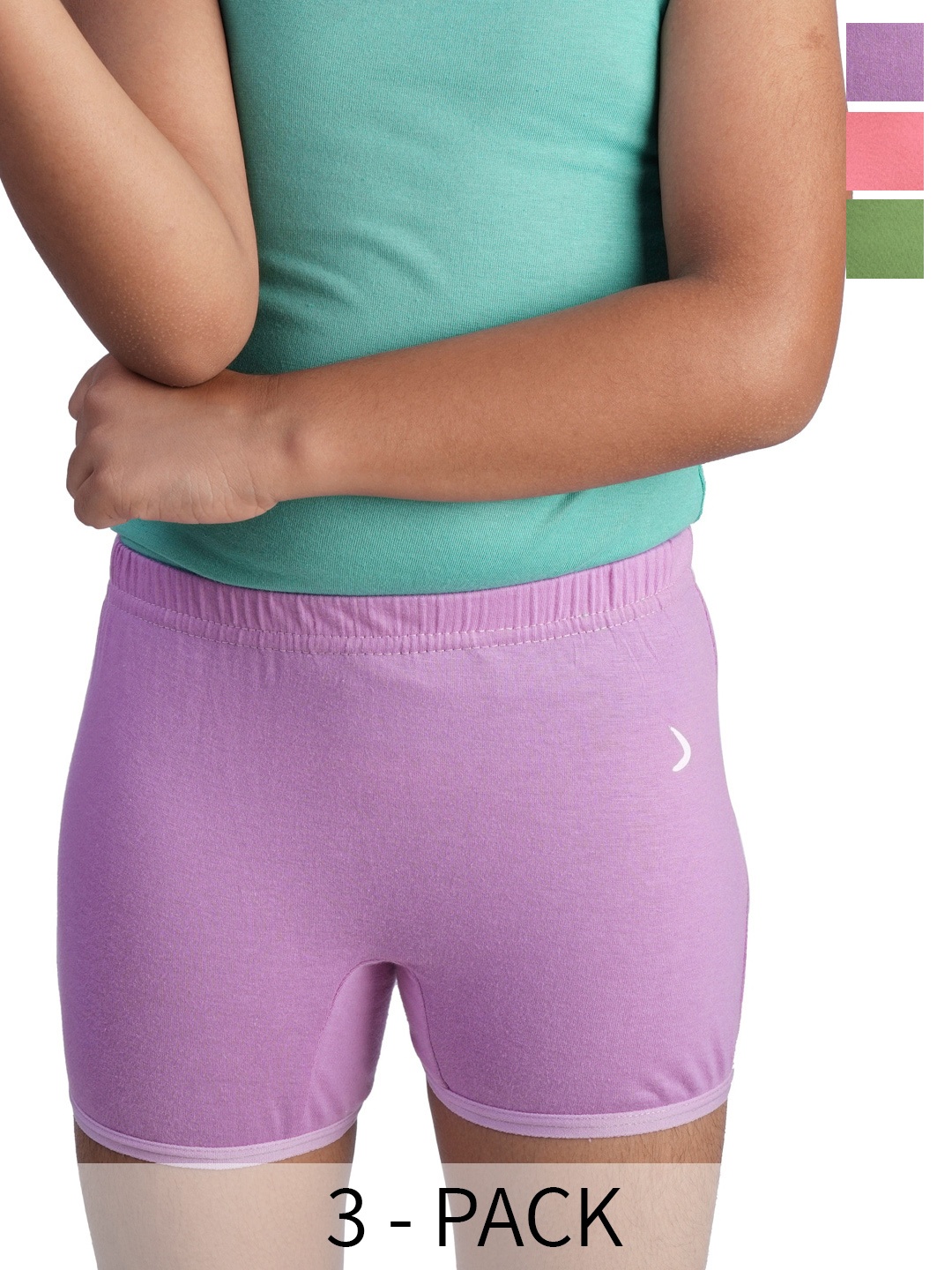 BAESD Girls Pack Of 3 Anti Bacterial Pure Cotton Boy Shorts Briefs, Pink