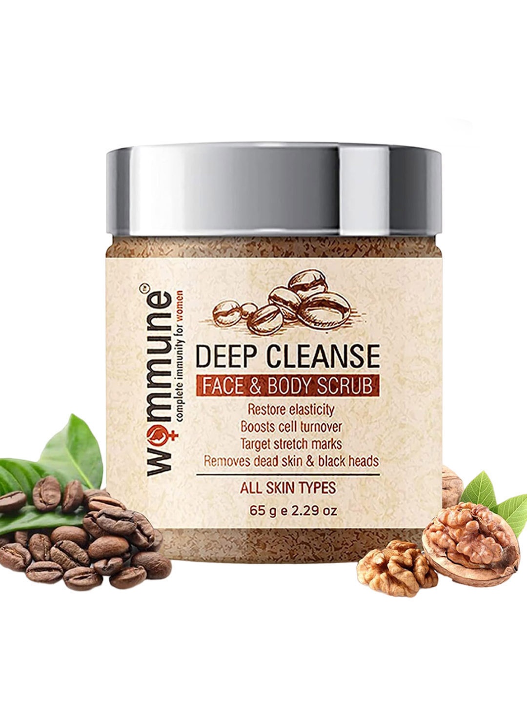 WOMMUNE Coffee Exfoliating Deep Cleanse Face & Body Scrub with Coconut & Walnut - 65 g, Beige
WOMMUNE Coffee Exfoliating Deep Cleanse Face & Body Scrub with Coconut & Walnut - 65 g, Beige