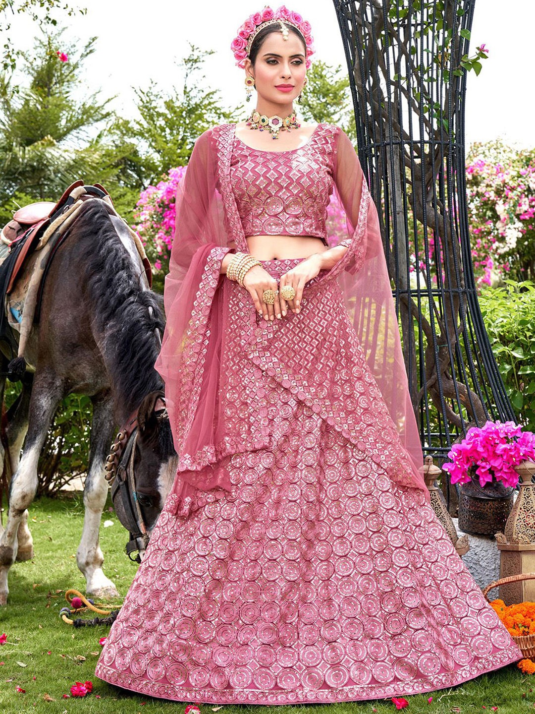 Satrani Embroidered Sequinned Semi-Stitched Lehenga & Unstitched Blouse With Dupatta, Pink
Satrani Embroidered Sequinned Semi-Stitched Lehenga & Unstitched Blouse With Dupatta, Pink