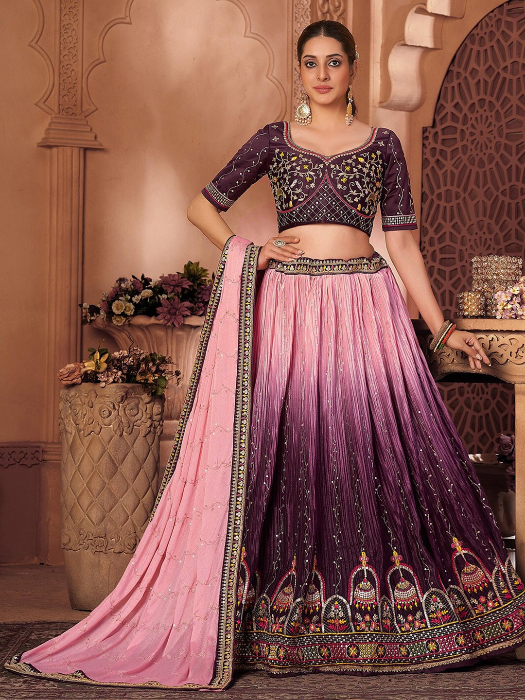 Satrani Embroidered Sequinned Semi-Stitched Lehenga & Unstitched Blouse With Dupatta, Purple
Satrani Embroidered Sequinned Semi-Stitched Lehenga & Unstitched Blouse With Dupatta, Purple