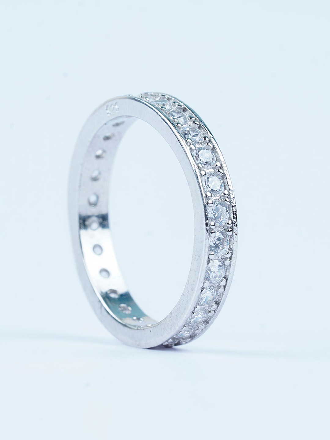 925 SILLER Sterling Silver Rhodium-Plated Cubic Zirconia-Studded Adjustable Finger Ring
925 SILLER Sterling Silver Rhodium-Plated Cubic Zirconia-Studded Adjustable Finger Ring